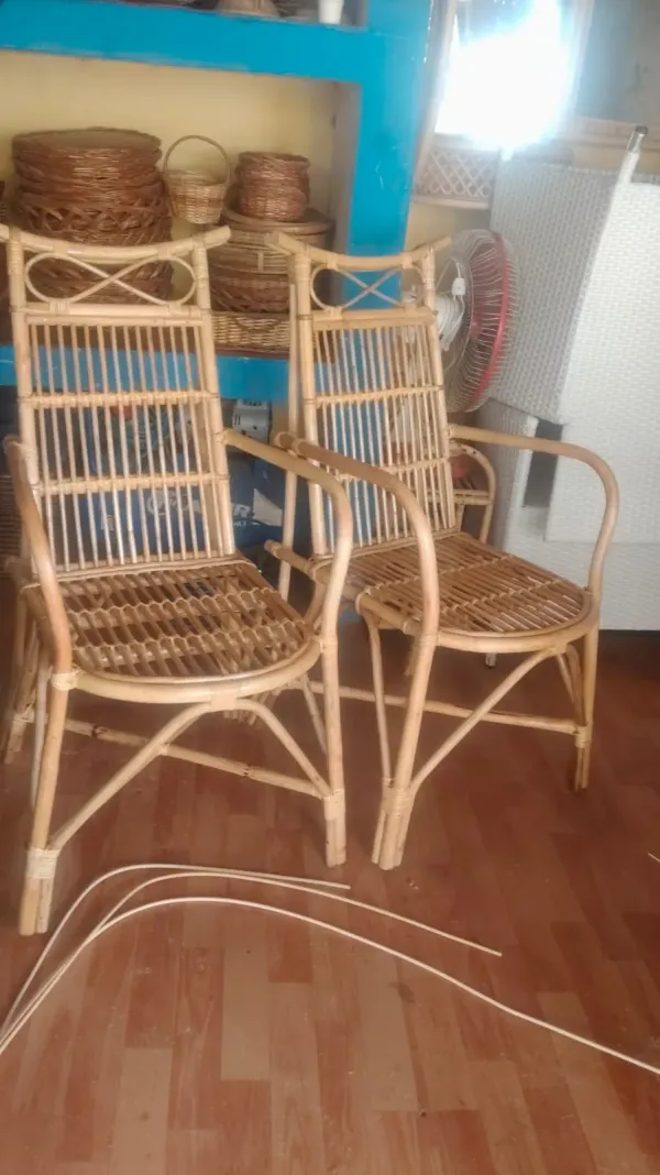 Bamboo Slat Dining Chairs Pair - SLK Cane Furniture