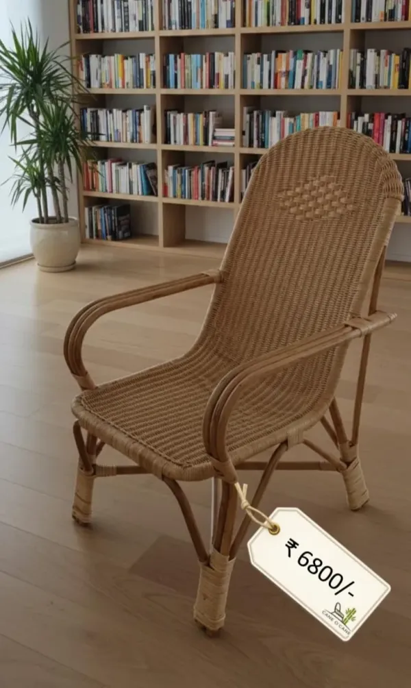 Cane Armchair with Bookshelf - SLK Cane Furniture