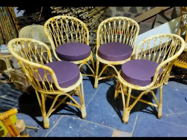 Cane Dining Chairs with Purple Cushions - SLK Cane Furniture