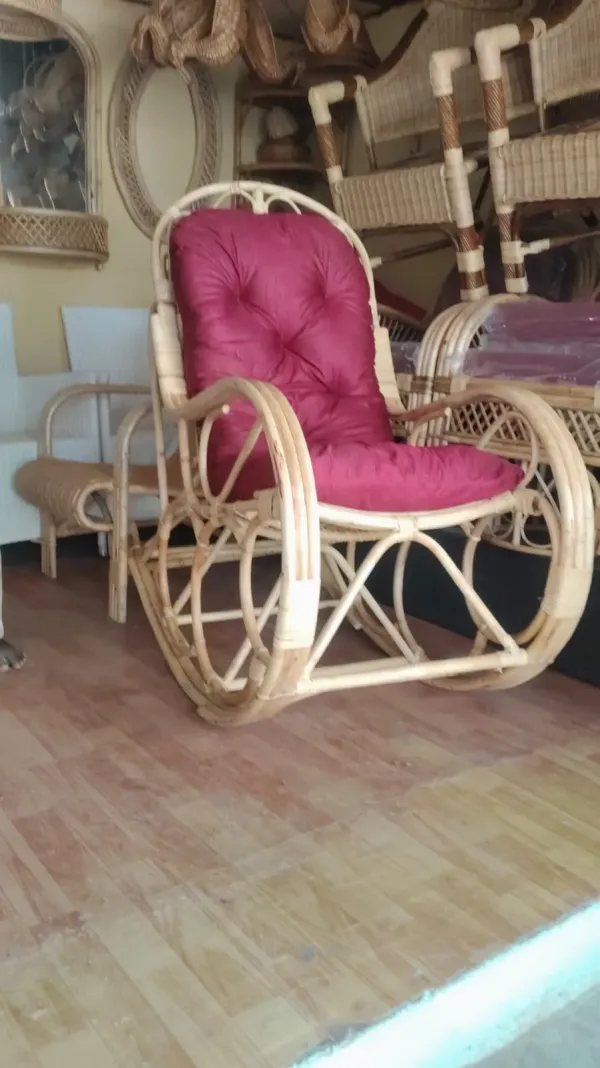 Cane Rocking Chair with maroon cushion - SLK Cane Furniture