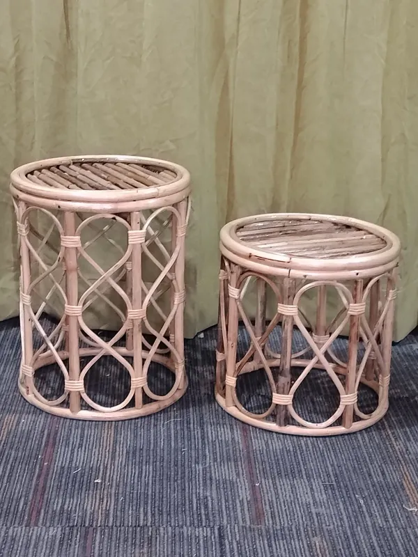 Cane Side Table Stools Pair - SLK Cane Furniture