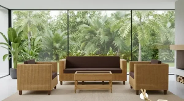 Modern Cane Sofa Set with brown cushions - SLK Cane Furniture