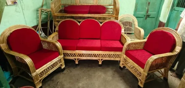 Cane Sofa Set with red cushions - SLK Cane Furniture
