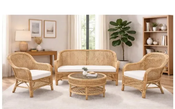 Classic Cane Sofa Set with white cushions - SLK Cane Furniture