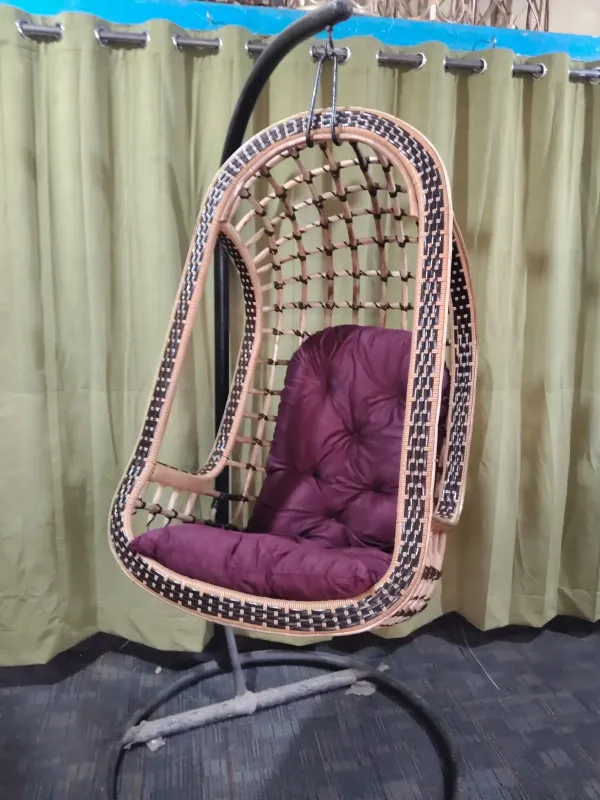 Hanging Cane Swing with purple cushion - SLK Cane Furniture