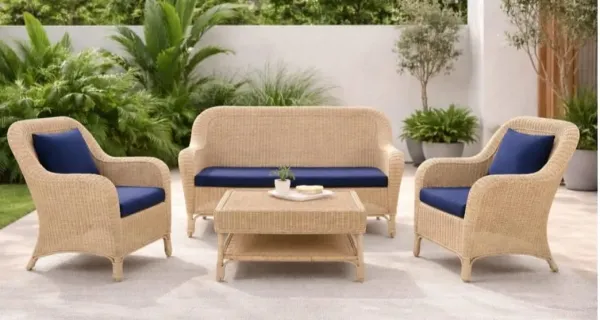 Outdoor Patio Cane Sofa Set in blue - SLK Cane Furniture