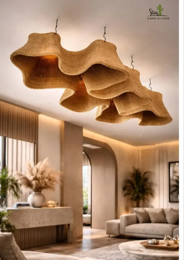 Woven Cane Wave Pendant Lights - SLK Cane Furniture